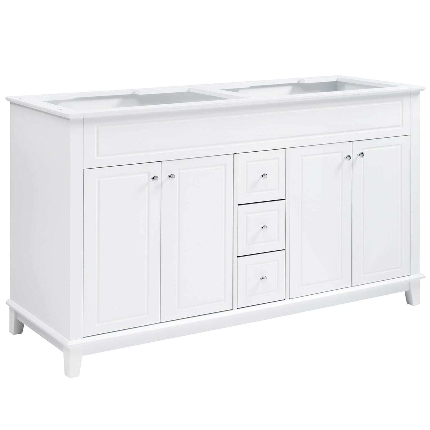 Bathroom Vanity Cabinet Only, 3 Drawers &amp; 4 Doors With Double Layer Shelves - White