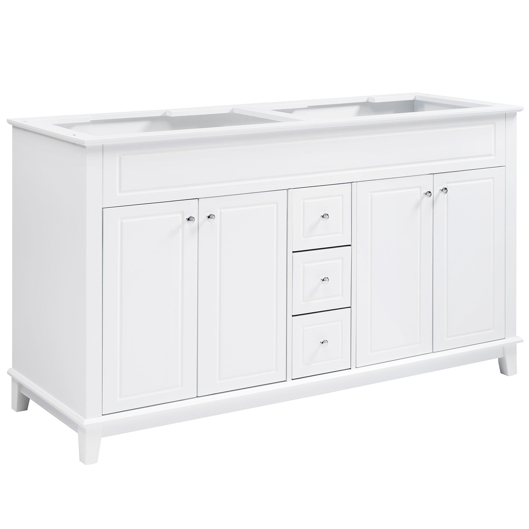 Bathroom Vanity Cabinet Only, 3 Drawers &amp; 4 Doors With Double Layer Shelves - White