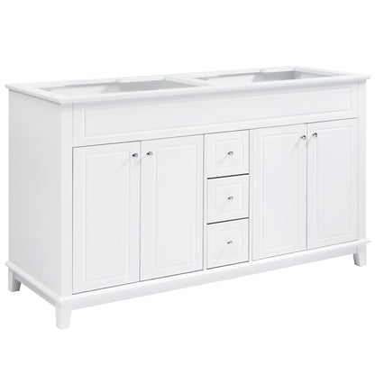 Bathroom Vanity Cabinet Only, 3 Drawers &amp; 4 Doors With Double Layer Shelves - White