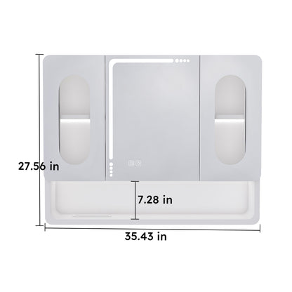 Wall Mounted Bathroom Mirror Cabinet With LED Lights, Anti Fog &amp; Explosion Proof, Touch Control Medicine Cabinet, 3 Color Lighting - White