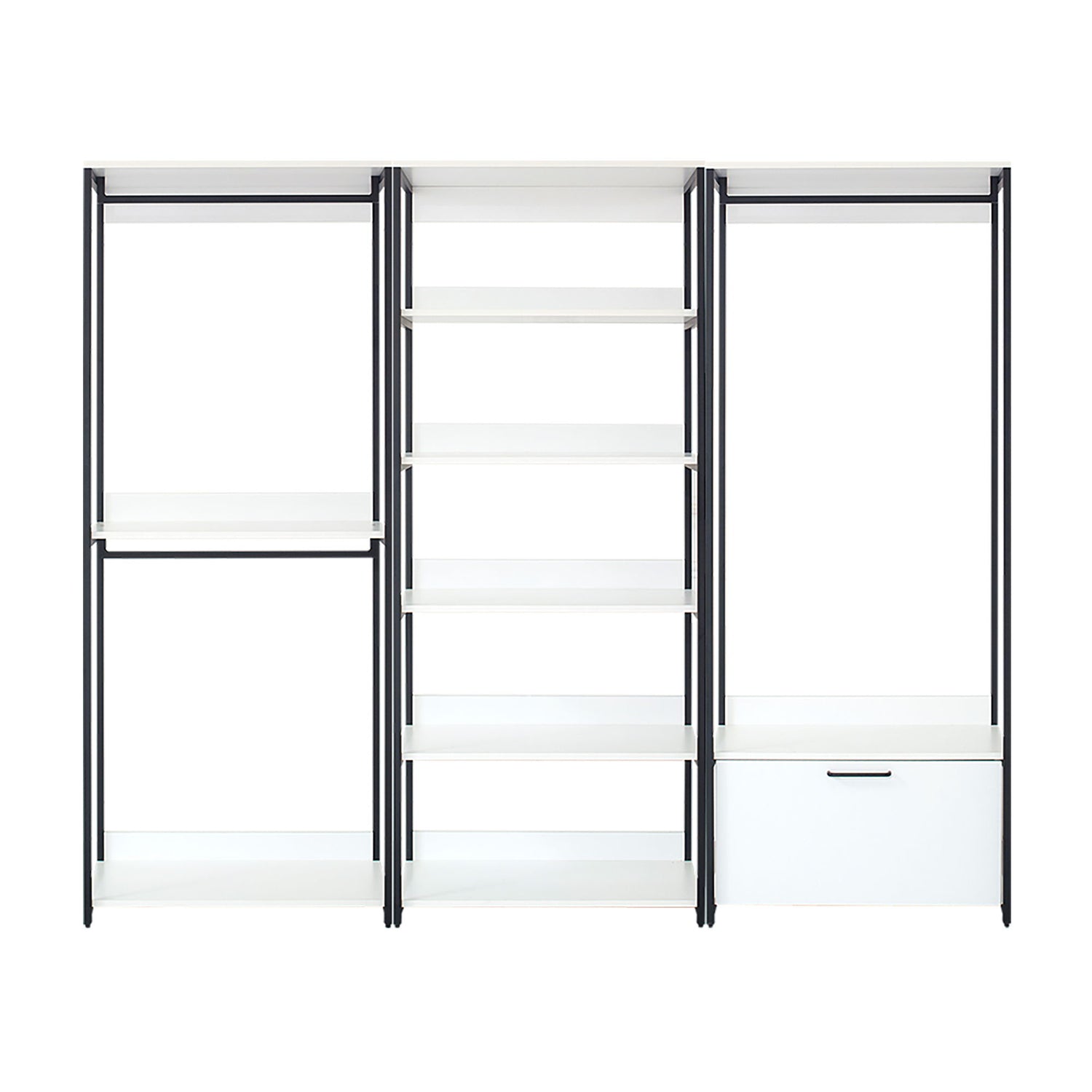 Fiona - Freestanding Walk In Wood Closet System &amp; Metal Frame Melamine - White
