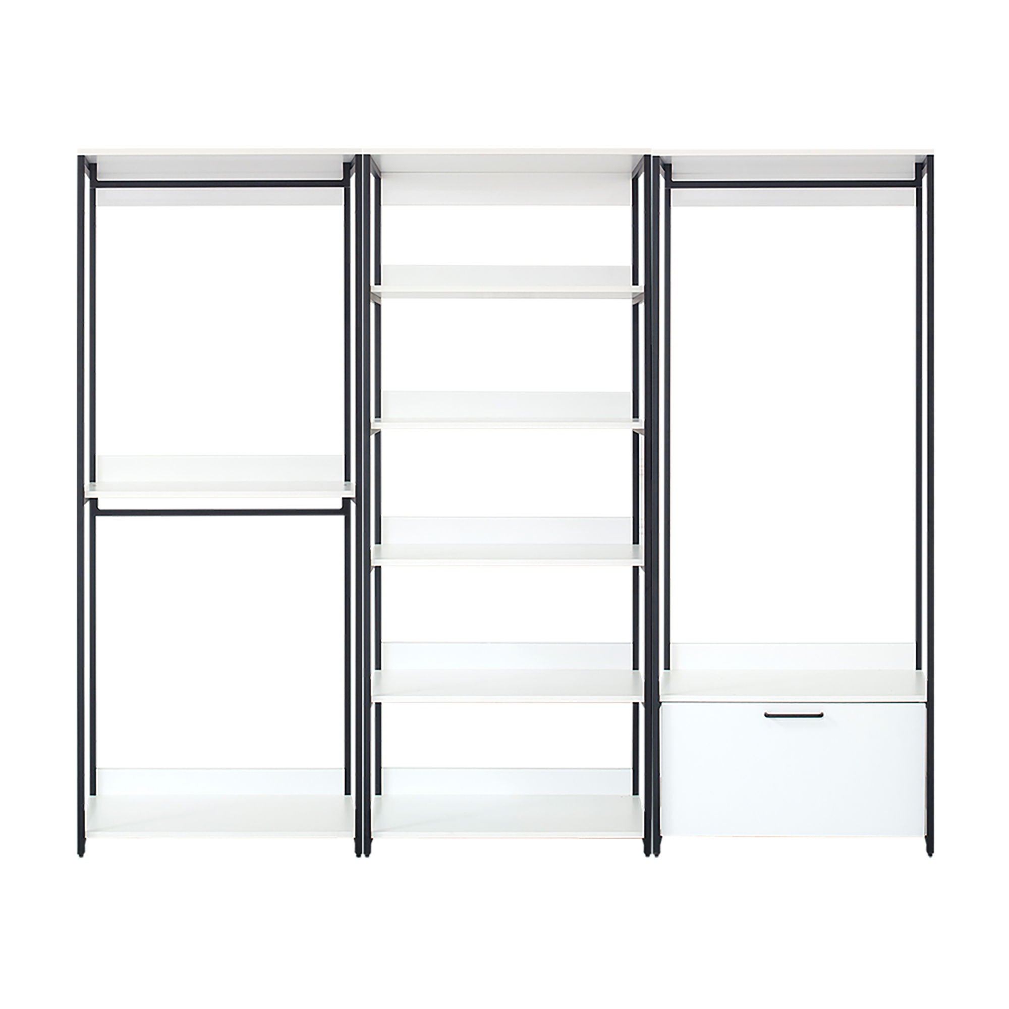 Fiona - Freestanding Walk In Wood Closet System &amp; Metal Frame Melamine - White