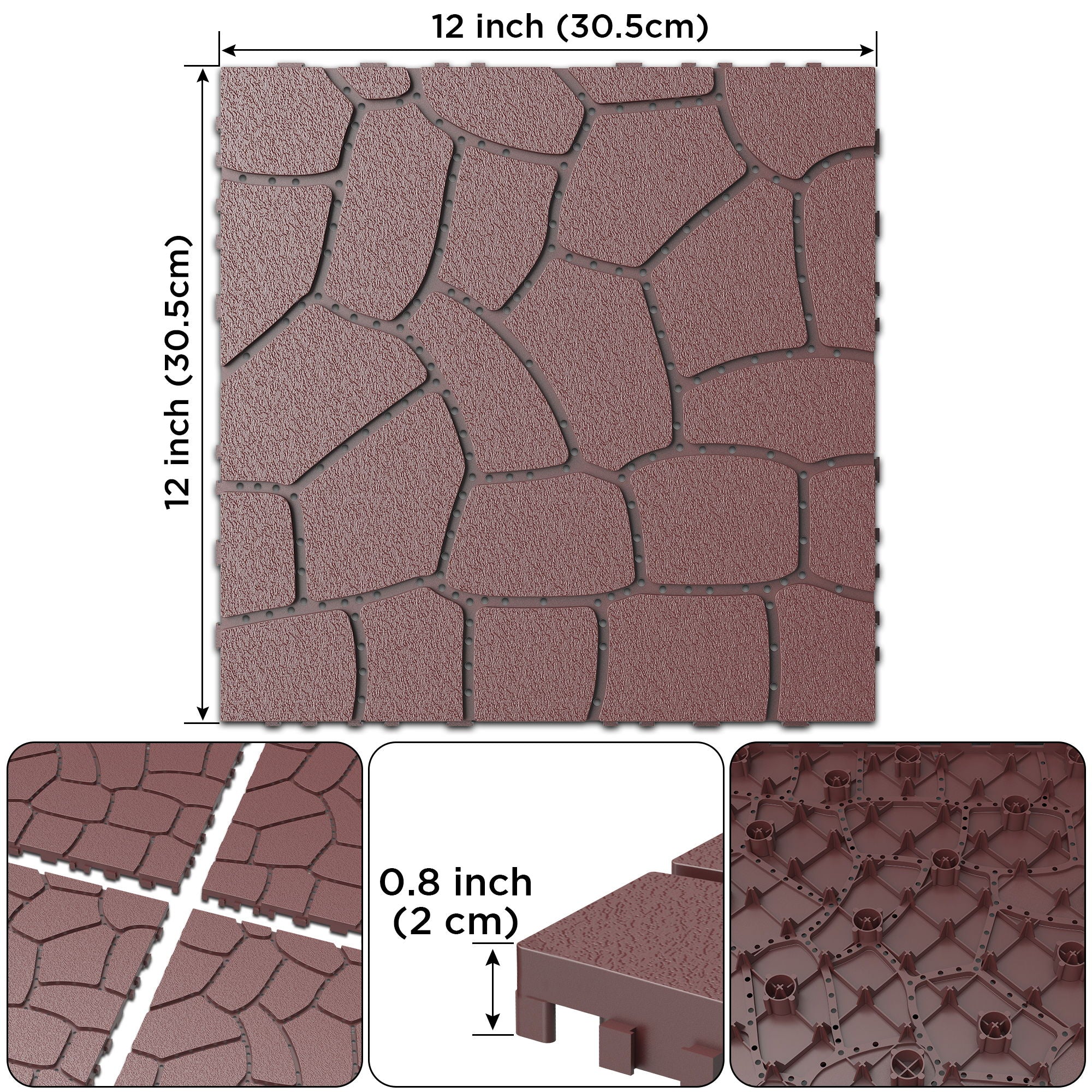 Stone Texture Interlocking Patio Deck Tiles, 44 Pieces