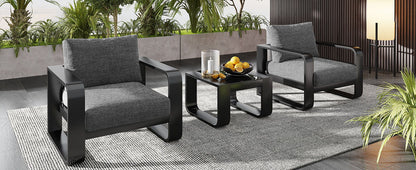 3 Piece Aluminum Frame Patio Furniture With 6.7&quot; Thick Cushion And Coffee Table, All Weather Use Olefin Fabric Outdoor Chair - Gray / Black