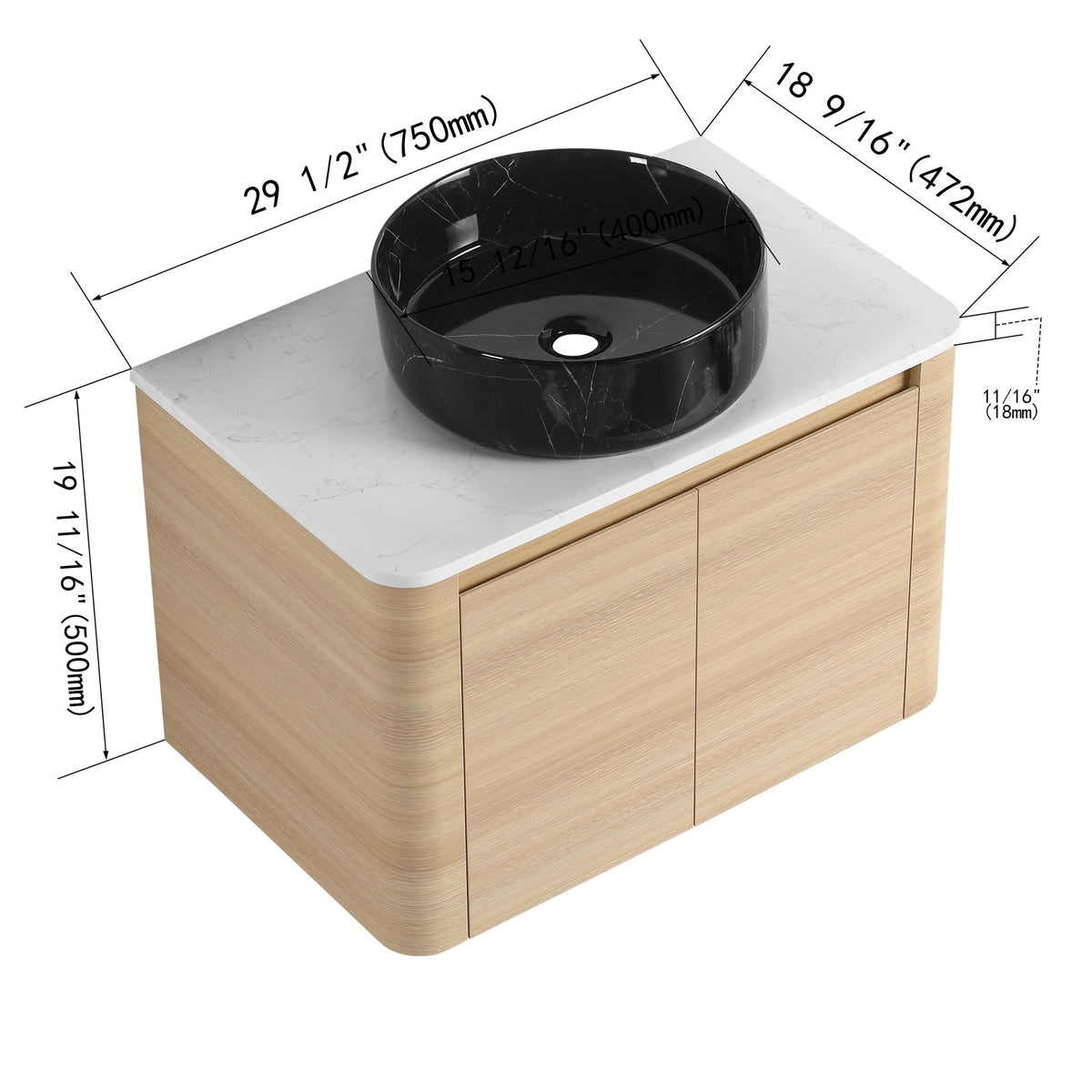 Mounted Bathroom Vanity &amp; Art Sink &amp; 2 Soft Close Doors