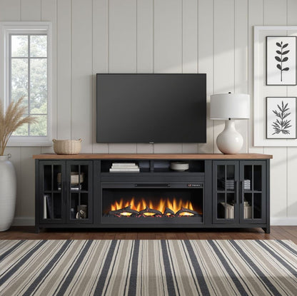 Essex - Fireplace TV Stand Console For TVs Up To 100&quot; - Black, Whiskey