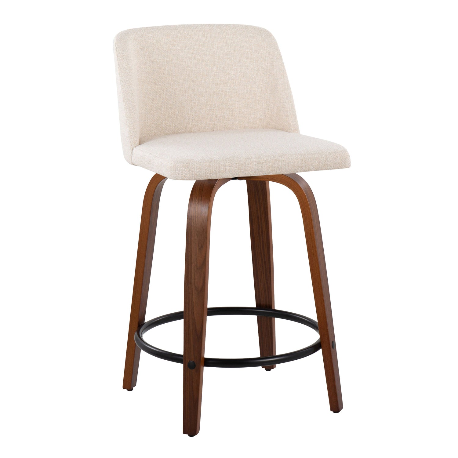 Toriano - Mid Century Modern, Fixed Height Counter Stool &amp; Swivel And Round Footrest (Set of 2)