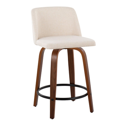 Toriano - Mid Century Modern, Fixed Height Counter Stool &amp; Swivel And Round Footrest (Set of 2)