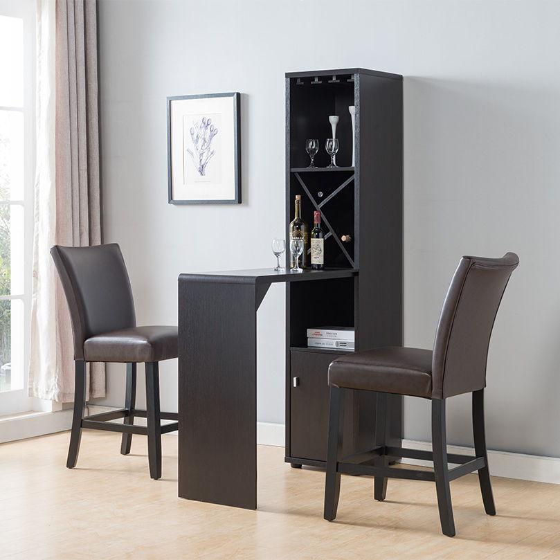 Bar Cabinet, Extended Table Kitchen Cabinet With Wine Bottle Compartment &amp; Open Shelving - Red Cocoa