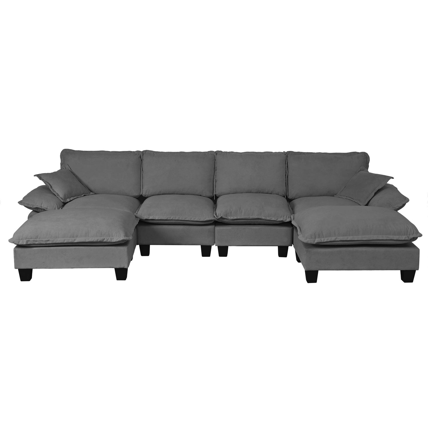 Modular Sectional Sofa With Movable Ottoman &amp; Pillows