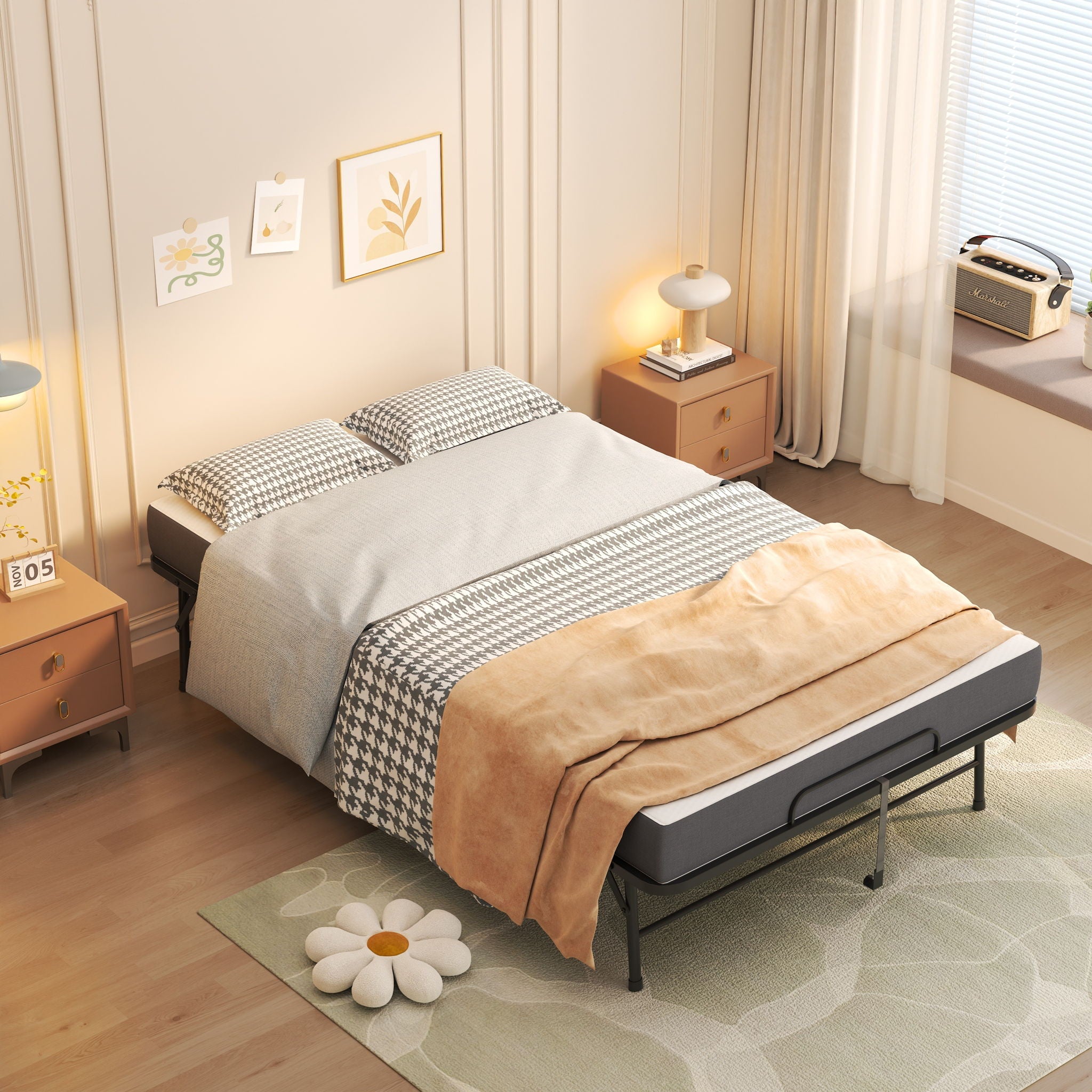 Twin Wide Folding Bed For Tall People, Extra Long &amp; Wide Rollaway With Memory Foam, Heavy-Duty Capacity Guest, Spacious Portable Cot - Black