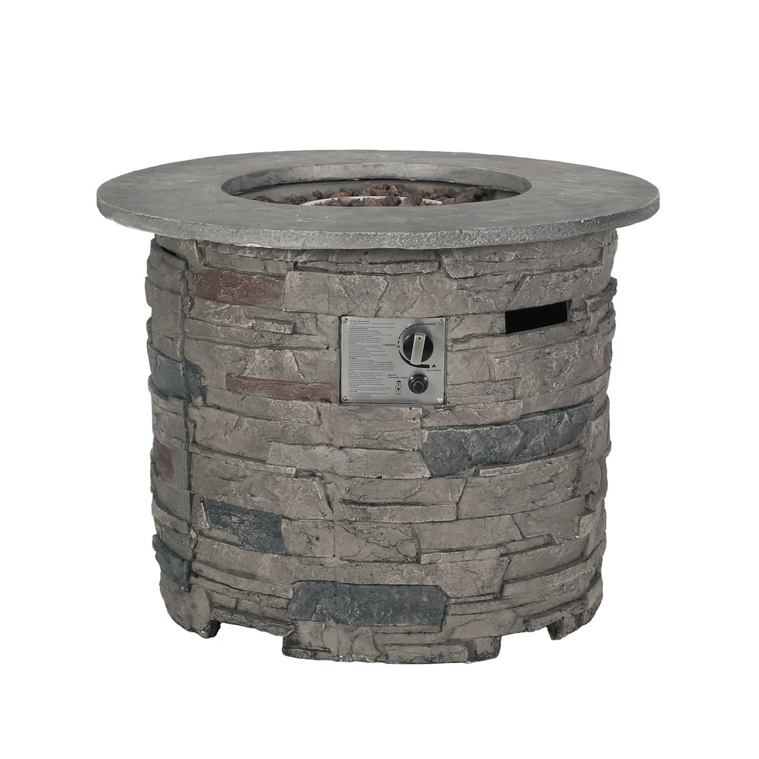 Transitional Outdoor 32&quot; Round Propane Fire Pit Table, Lightweight Concrete Construction - Stone Gray