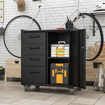Sturdy Metal Tool Storage Cabinet With Wheels Durable Garage, Office &amp; Home Organizer Steel
