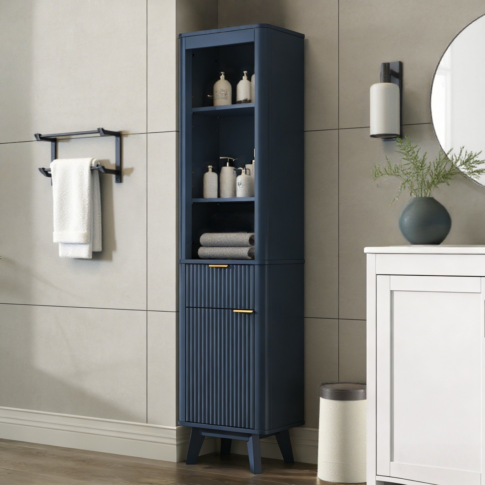 Tall Bathroom Storage Cabinet With Adjustable Shelves And 1 Drawer &amp; Door