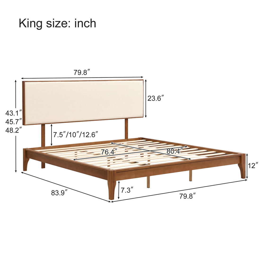 King Size Solid Dry Bamboo Wood 12&quot; Platform Bed With Adjustable Bamboo Headboard - Brown