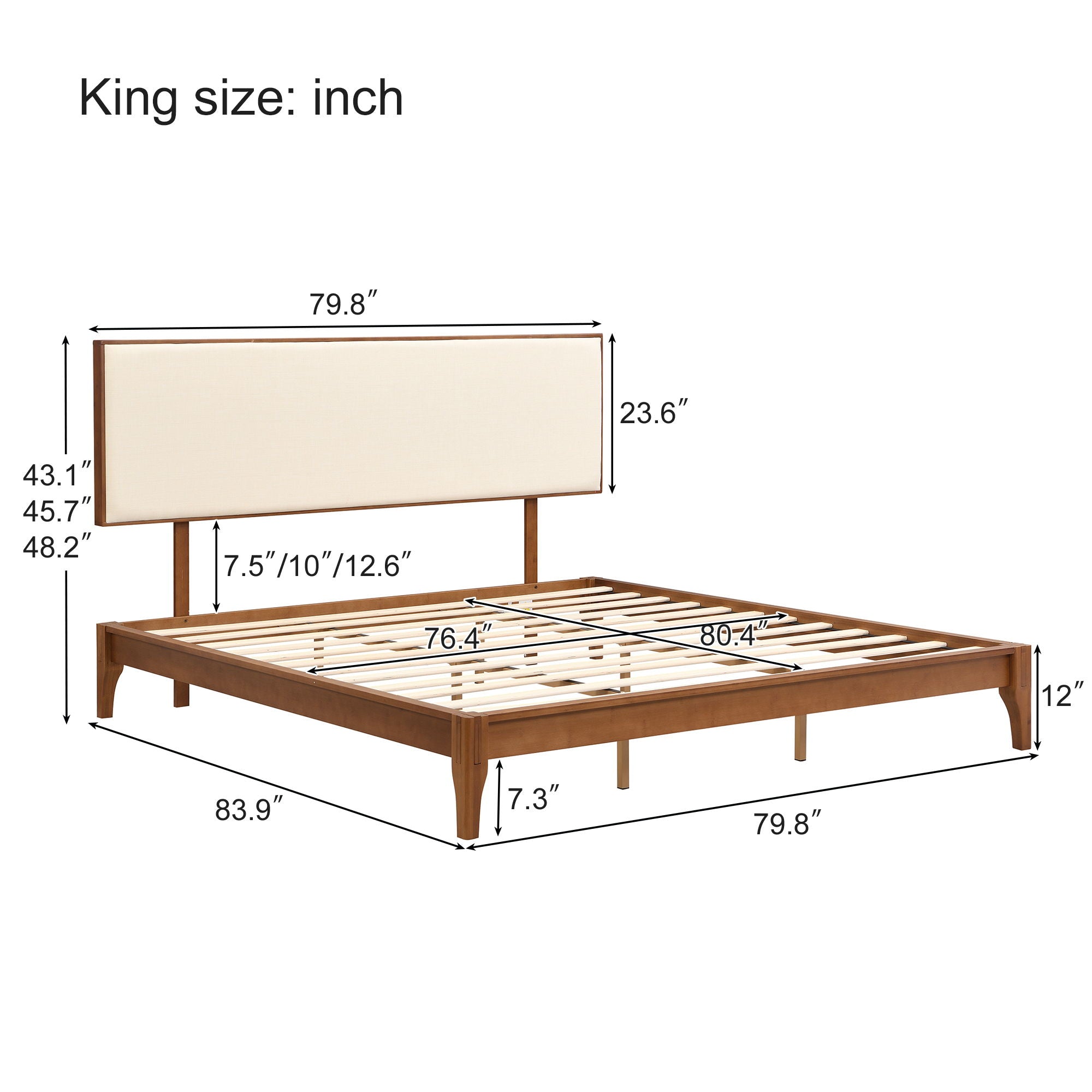 King Size Solid Dry Bamboo Wood 12&quot; Platform Bed With Adjustable Bamboo Headboard - Brown