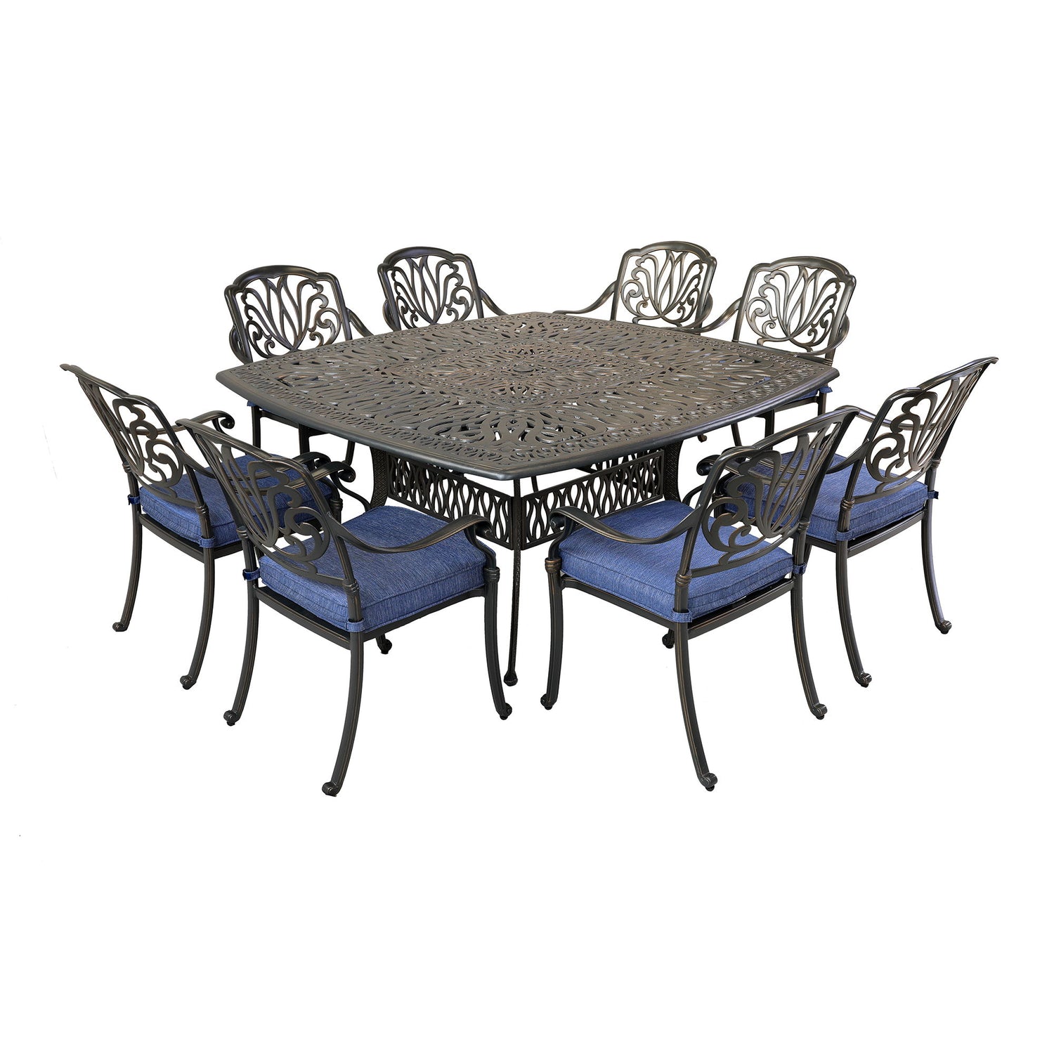 Square 8 Person 64&quot; Long Aluminum Dining Set With Cushions