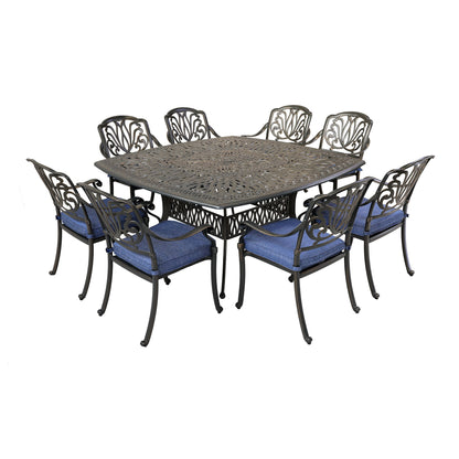 Square 8 Person 64&quot; Long Aluminum Dining Set With Cushions