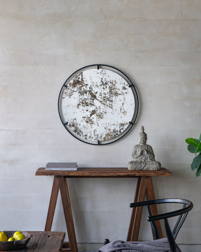 Theodor - Mirror With Industrial Design Round Mirror With Metal Frame For Wall Decor &amp; Entryway Console Lean Against Wall - Black