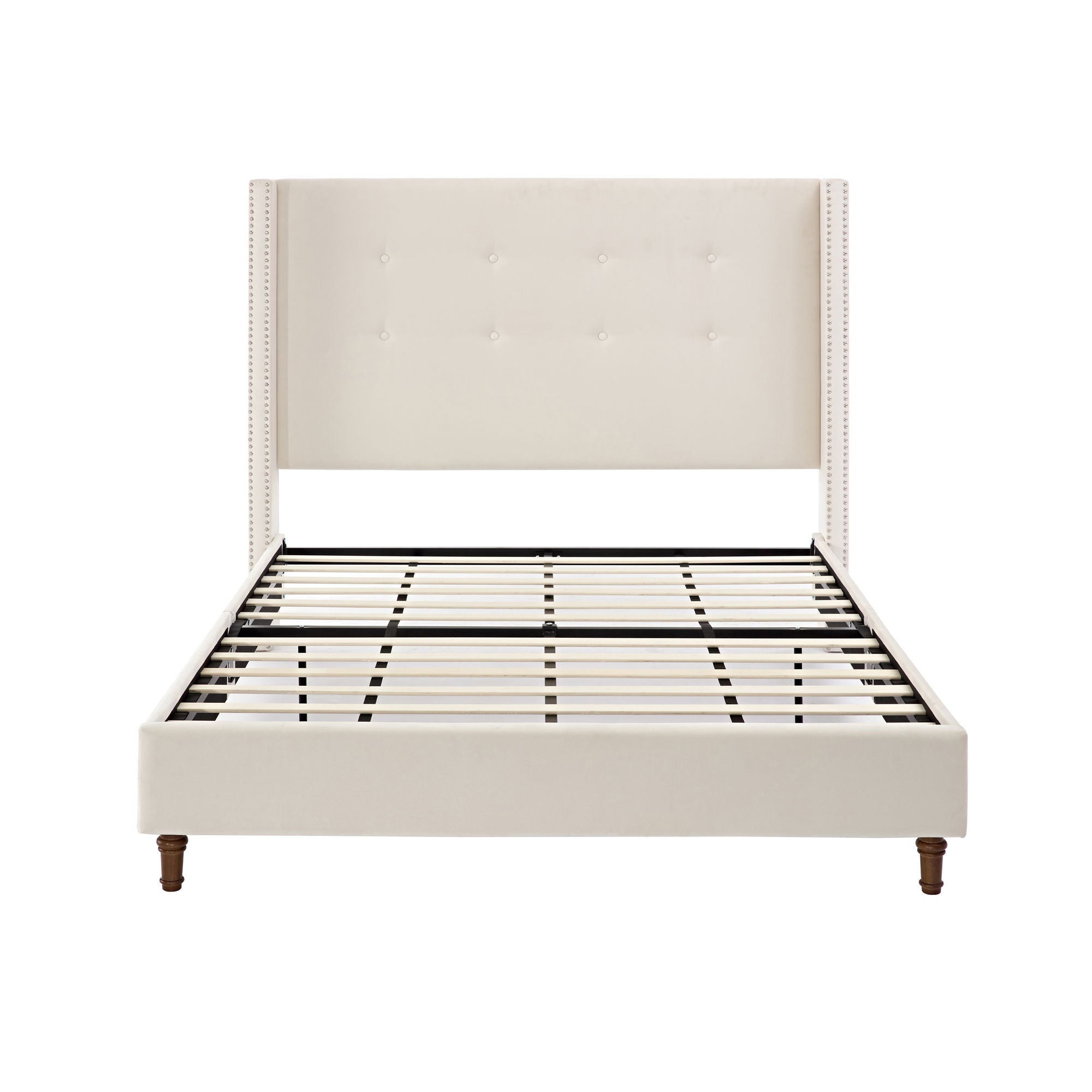 Peyton - Upholstered Bed With 54&quot; High Headboard, Traditional Hand Buttoned Tufting