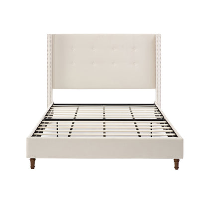 Peyton - Upholstered Bed With 54&quot; High Headboard, Traditional Hand Buttoned Tufting