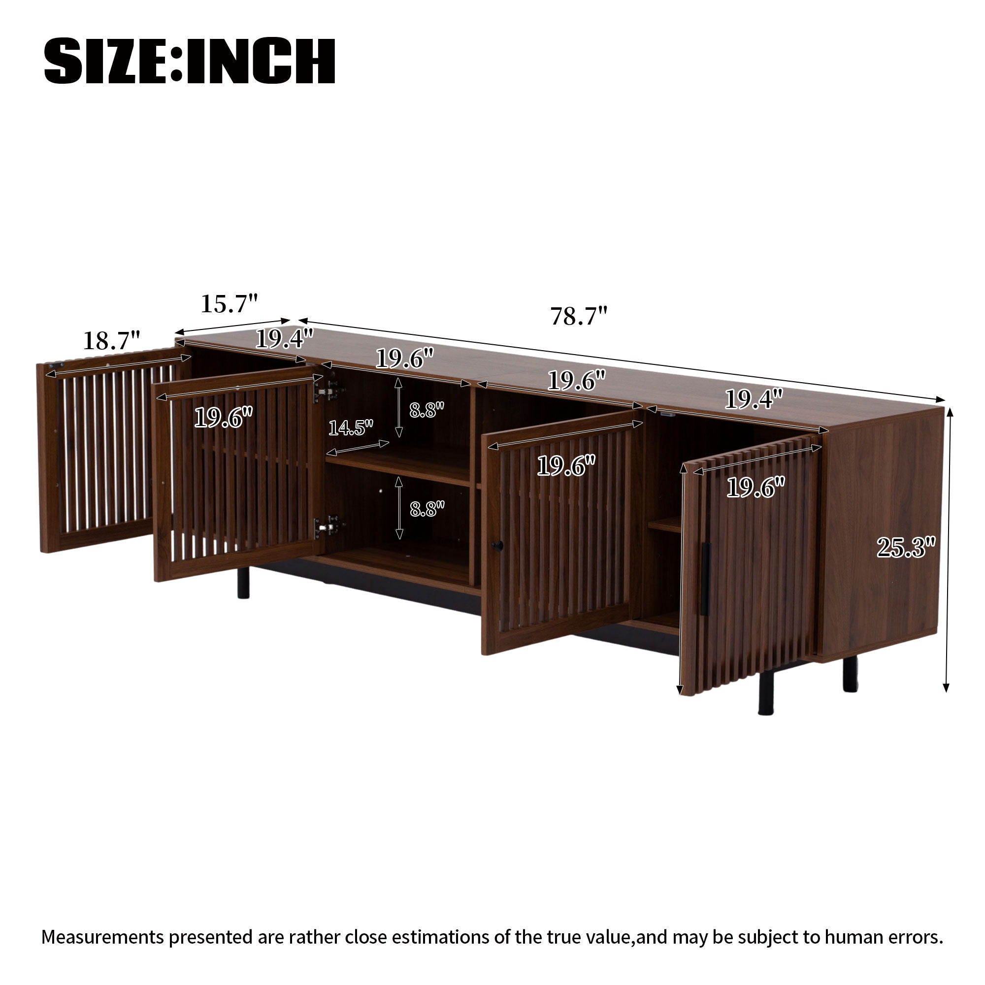 TV Stand For TVs, Entertainment Center With Closed Storage &amp; Cable Management, Soft Closing Hinges - Walnut