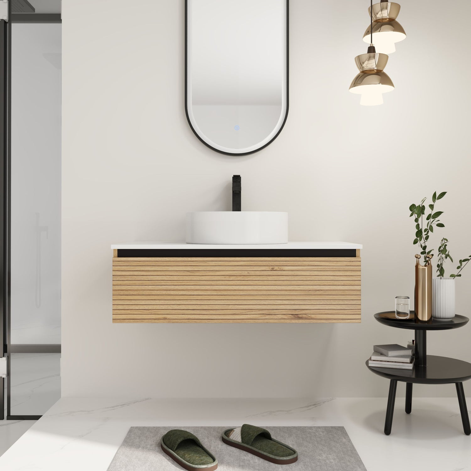 Wall Mounted Bathroom Vanity With Art Sink &amp; 1 Soft Close Drawer
