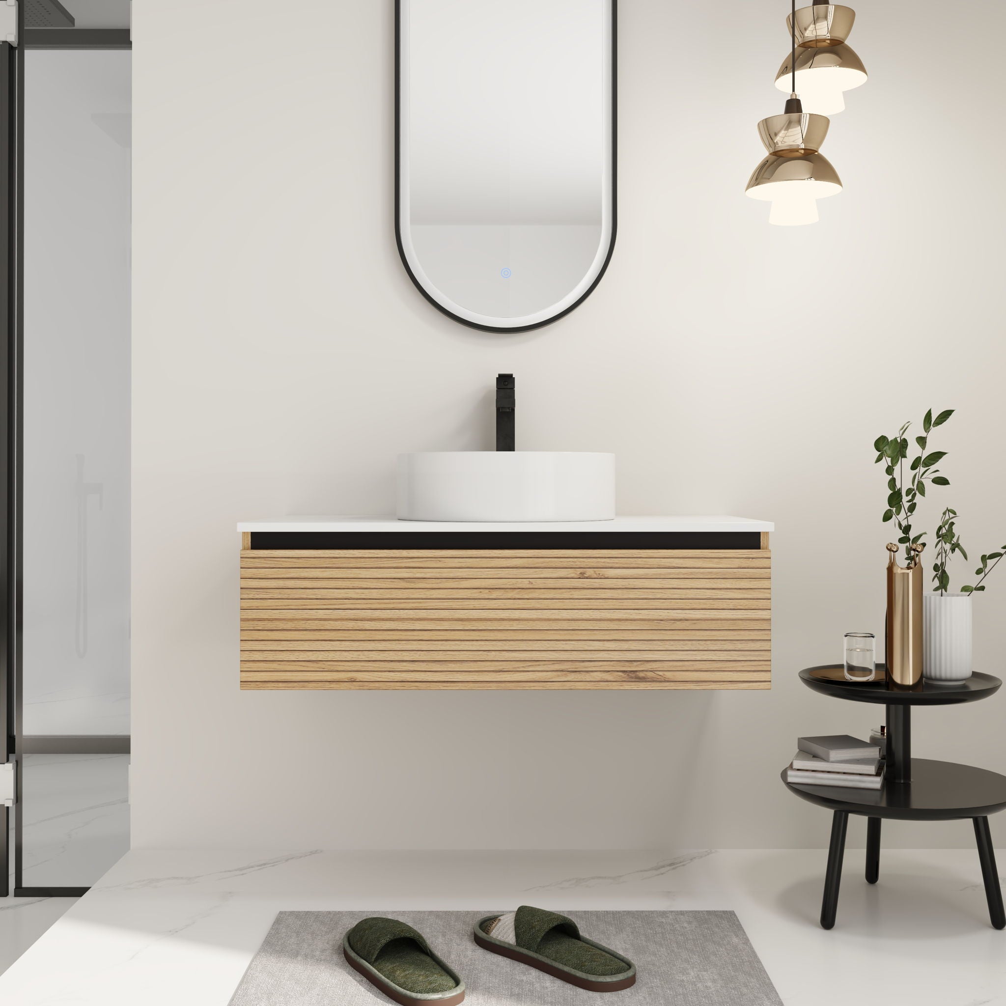 Wall Mounted Bathroom Vanity With Art Sink &amp; 1 Soft Close Drawer