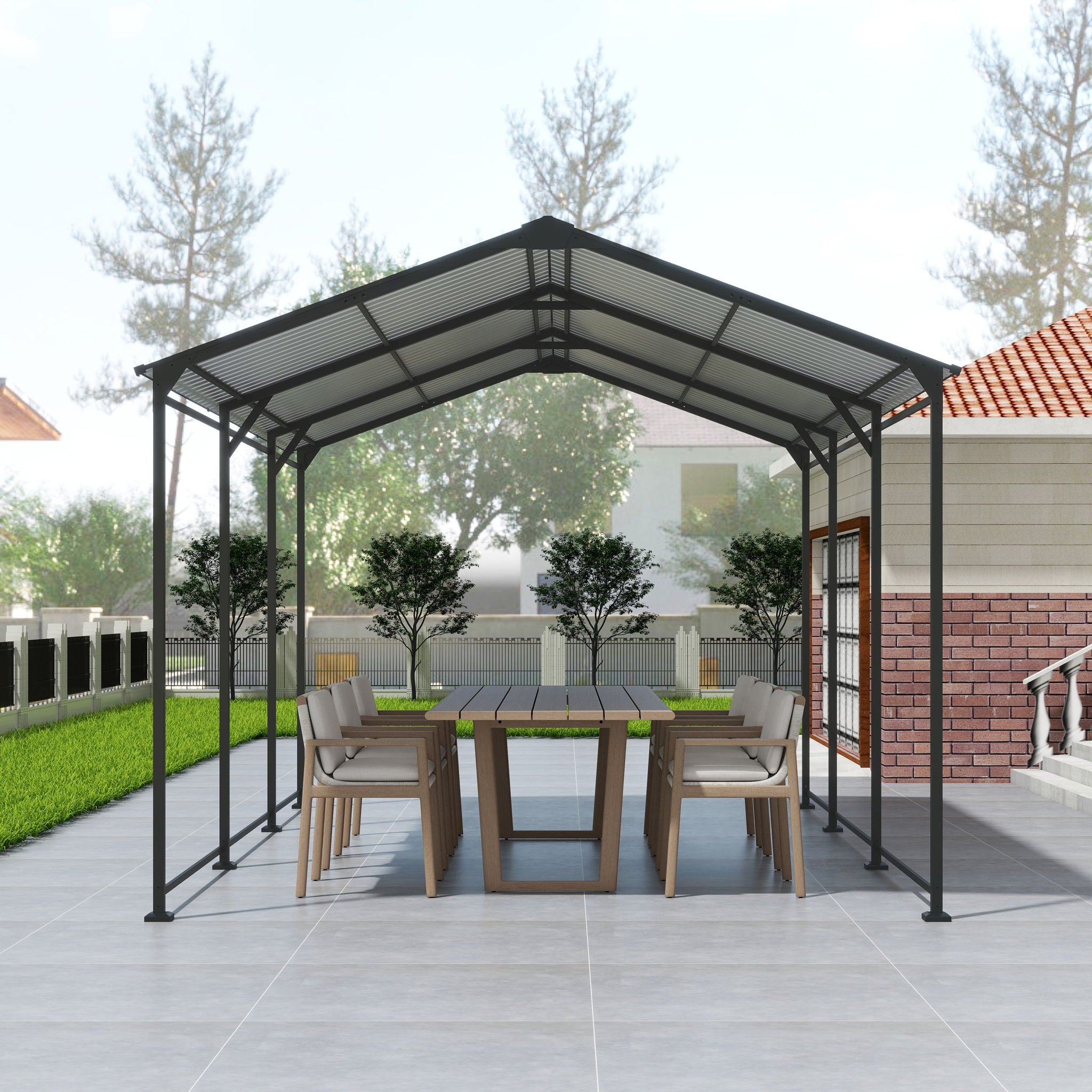 Metal Carport 10 5Ft Heavy Duty With Galvanized Steel Roof Metal Garage Canopy With Galvanized Steel Roof &amp; Frame Car Tent Outdoor Storage Shed - Gray