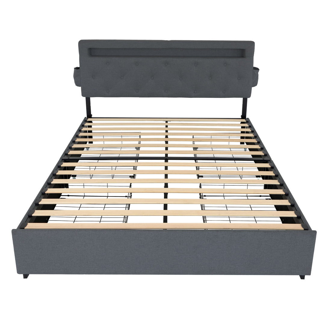 Bed With USB Charging Station, LED Lights, Headboard &amp; Storage Drawers