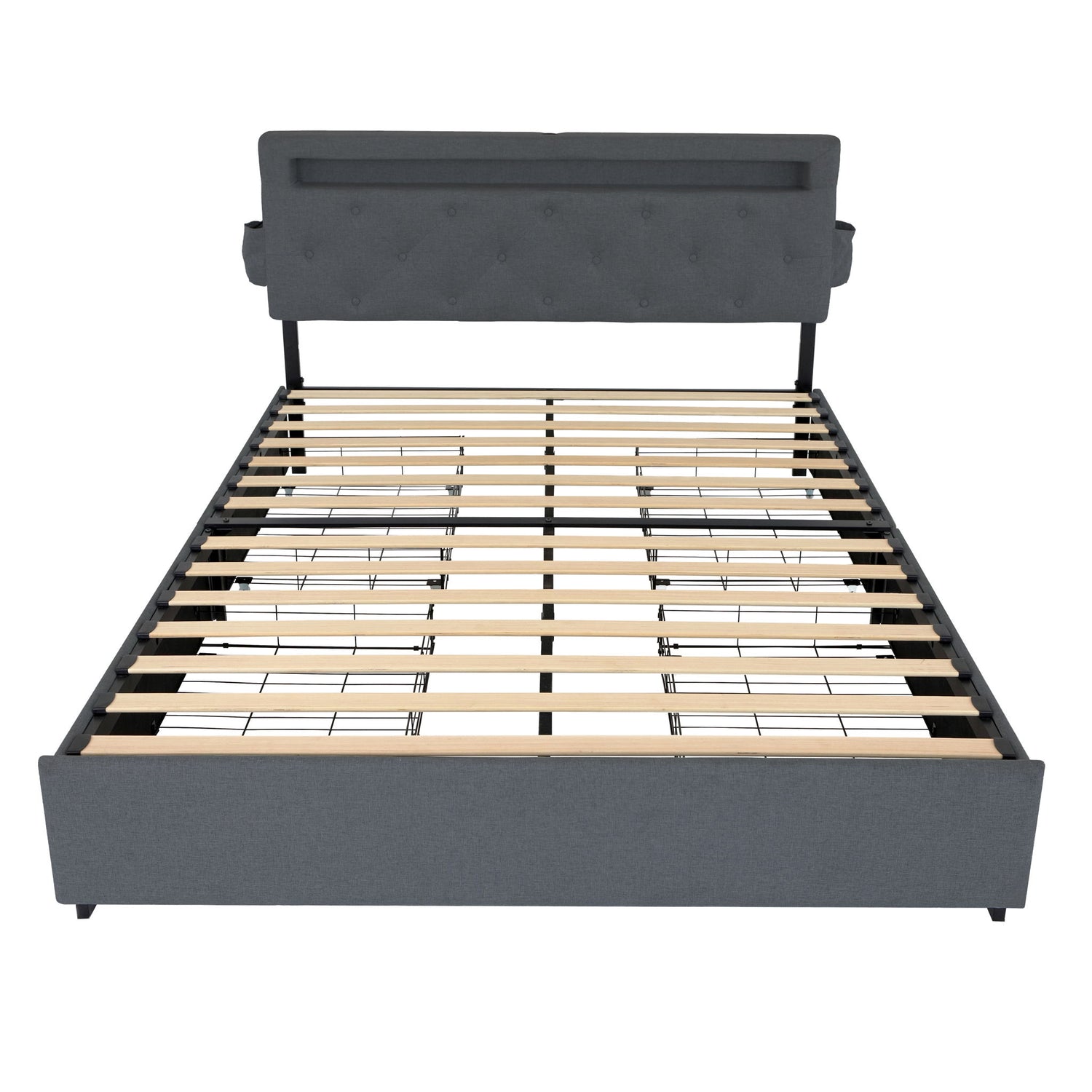 Bed With USB Charging Station, LED Lights, Headboard &amp; Storage Drawers
