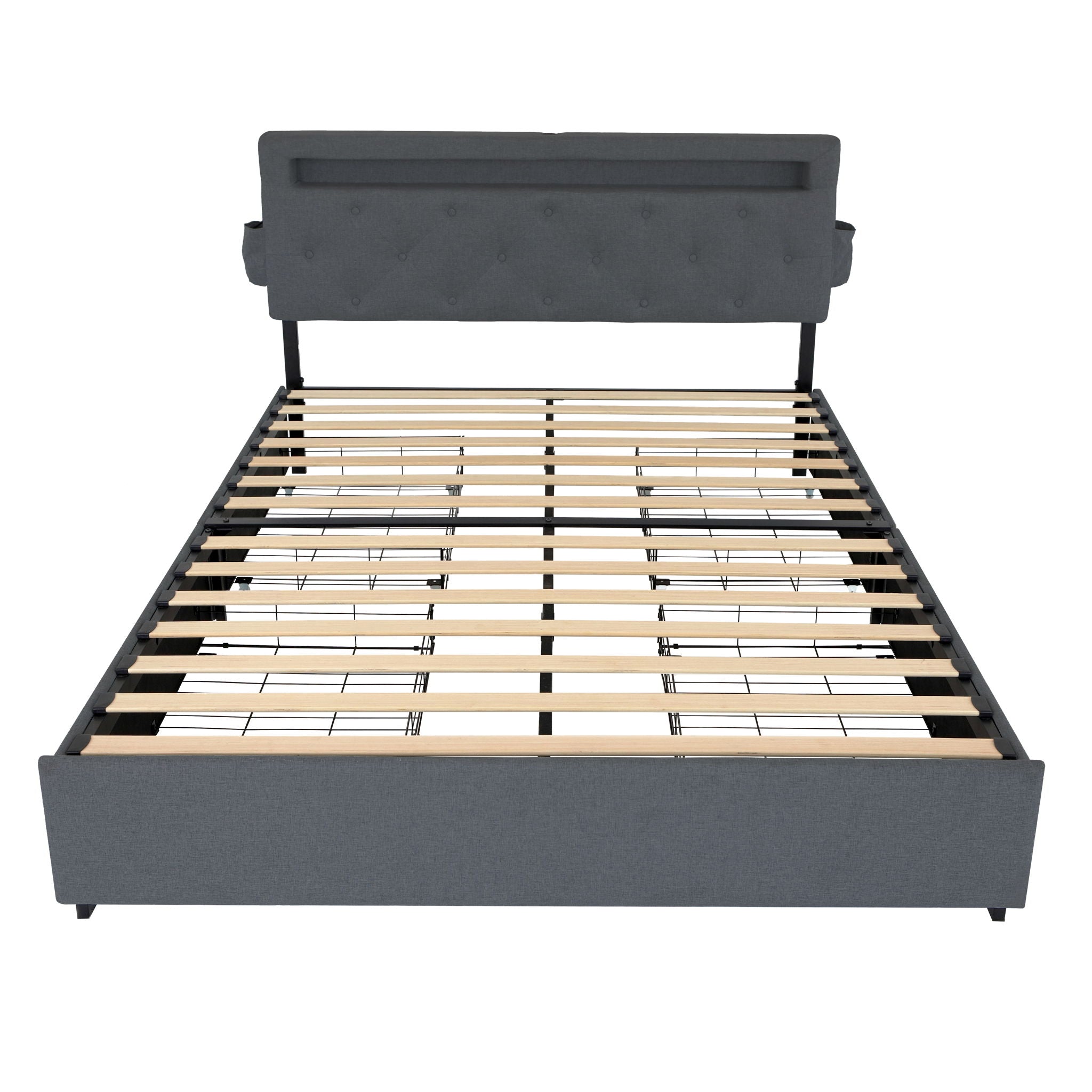 Bed With USB Charging Station, LED Lights, Headboard &amp; Storage Drawers