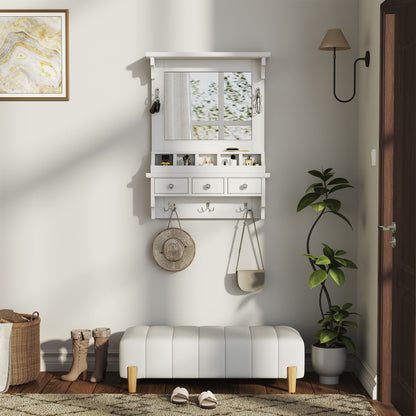 Floating Makeup Vanity With Big Mirror, Wall Mounted Storage Vanity With Drawers, Pockets &amp; Hooks, Space Saving Decorative Home Organizer - White