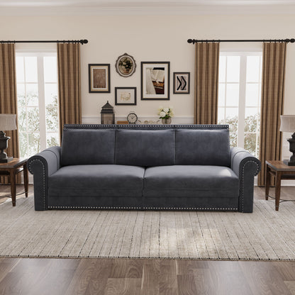 3 In 1 Convertible Sleeper Sofa With Nailhead Trim &amp; Rolled Arm