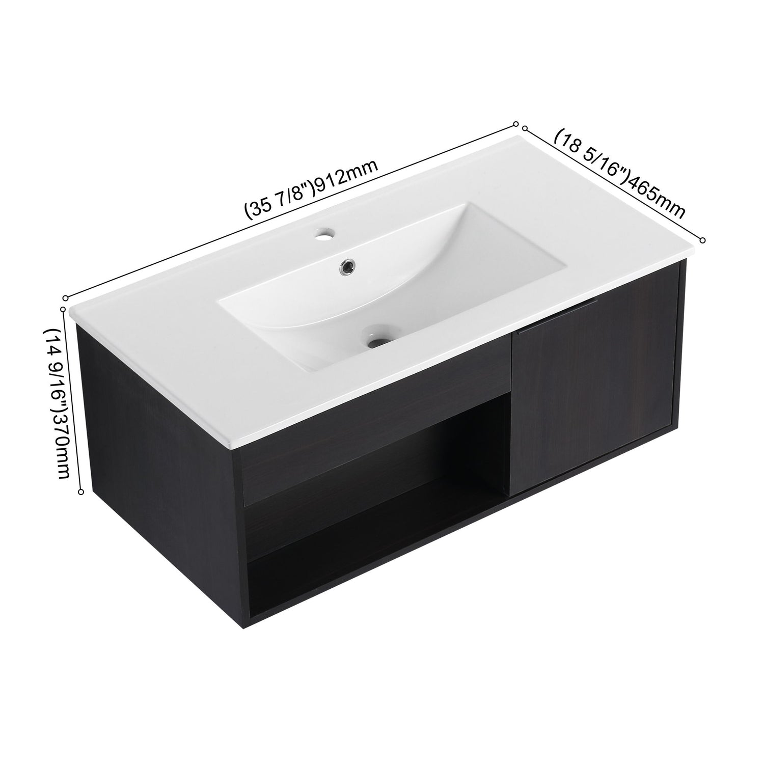 Wall Mounted Floating Bathroom Vanity With Open Shelf &amp; Soft Close Door