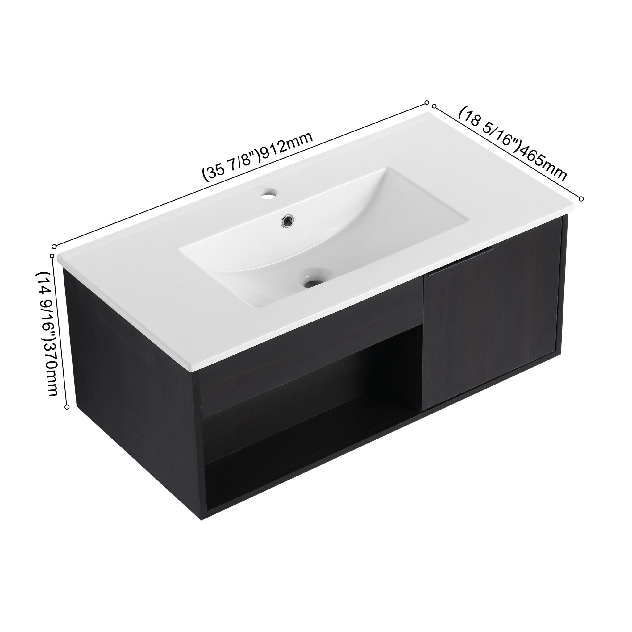 Wall Mounted Floating Bathroom Vanity With Open Shelf &amp; Soft Close Door