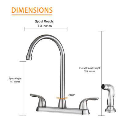 Kitchen Sink Faucet With 2 Handles And Pull Out Side Sprayer, 4 Hole Installation