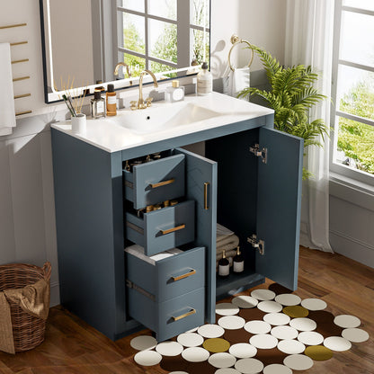 Bathroom Vanity With Sink Combo, Storage Cabinet, Freestanding Set With 3 Drawers &amp; Soft Closing Doors