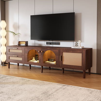 TV Stand With 3 Cabinets &amp; 2 Drawers, LED Light Media Console For TVs Up To 80" - Dark Brown