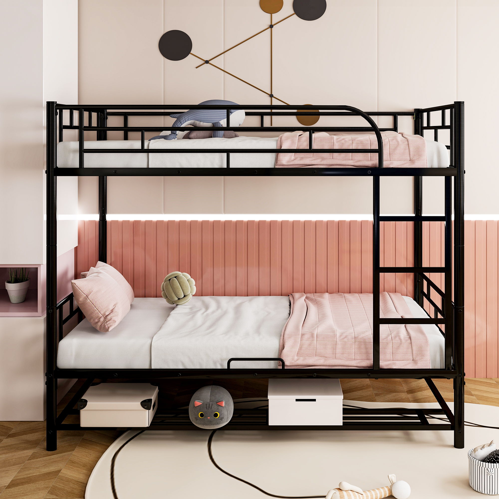 Metal Bunk Bed &amp; Shelf And Guardrails