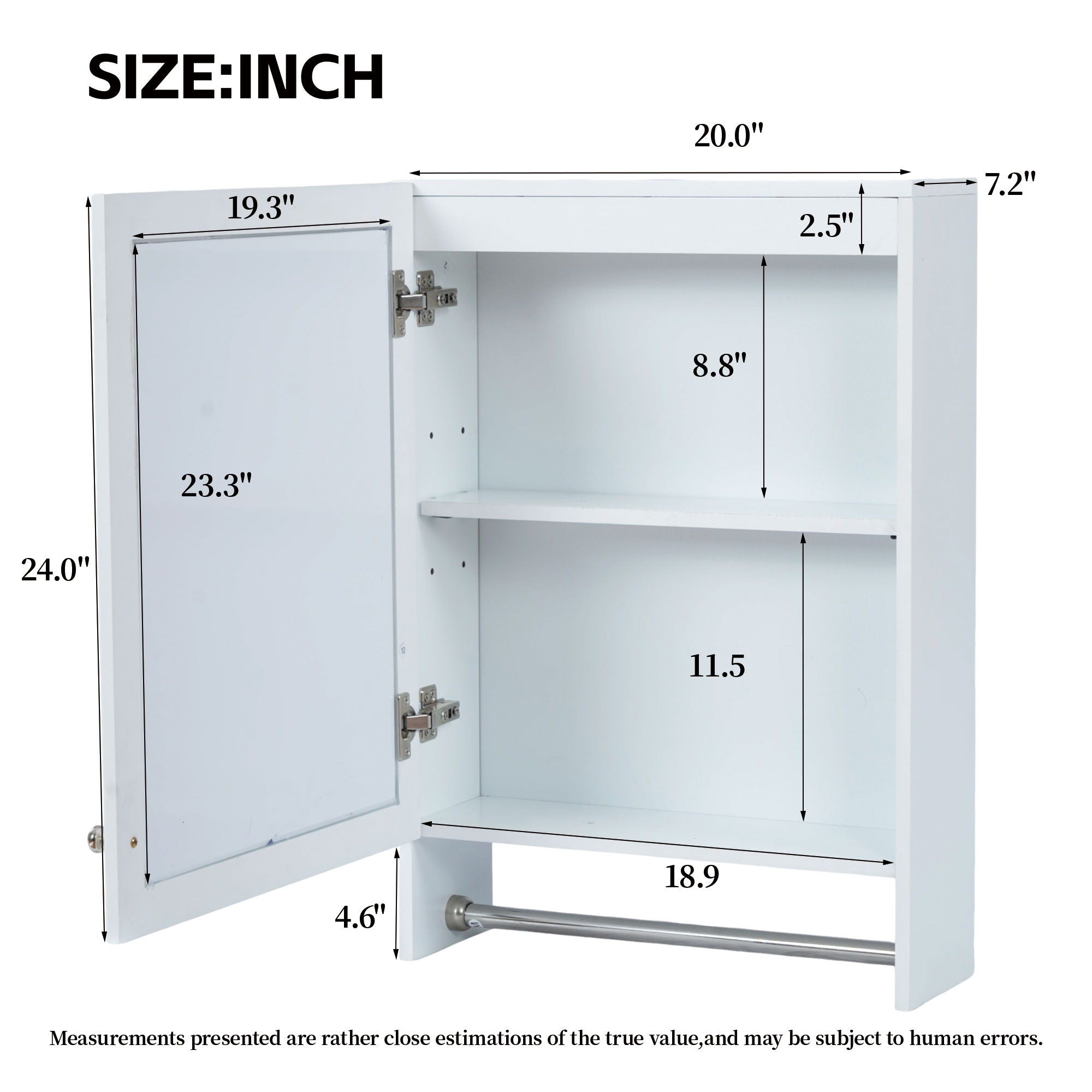 3 In 1 Wall Mounted Bathroom Mirror Cabinet With Adjustable Shelf, Soft Close Door, Mirror &amp; Towel Bar - White