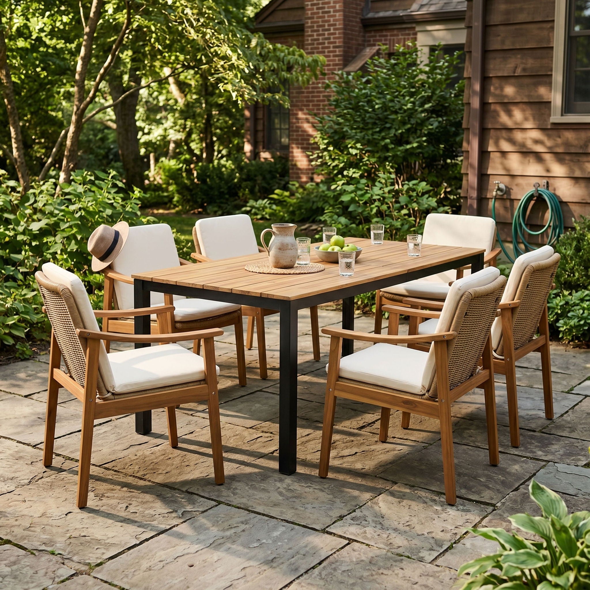 7 Piece Outdoor Patio Dining Set With &amp; 6 Arm Chairs