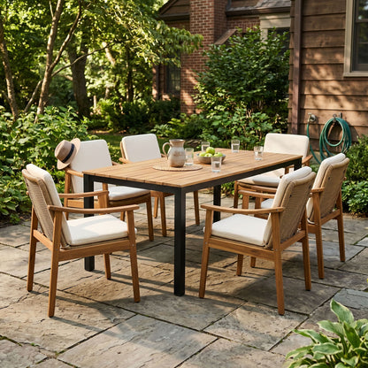 7 Piece Outdoor Patio Dining Set With &amp; 6 Arm Chairs