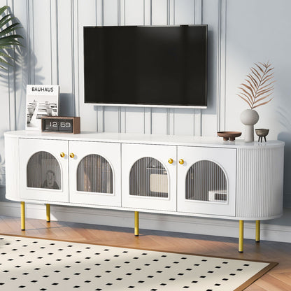 Modern TV Stand For TVs Up To 80&quot;, Entertainment Center With 4 Cabinets, Wood Media Console With Metal Legs And Handles For Living Room
