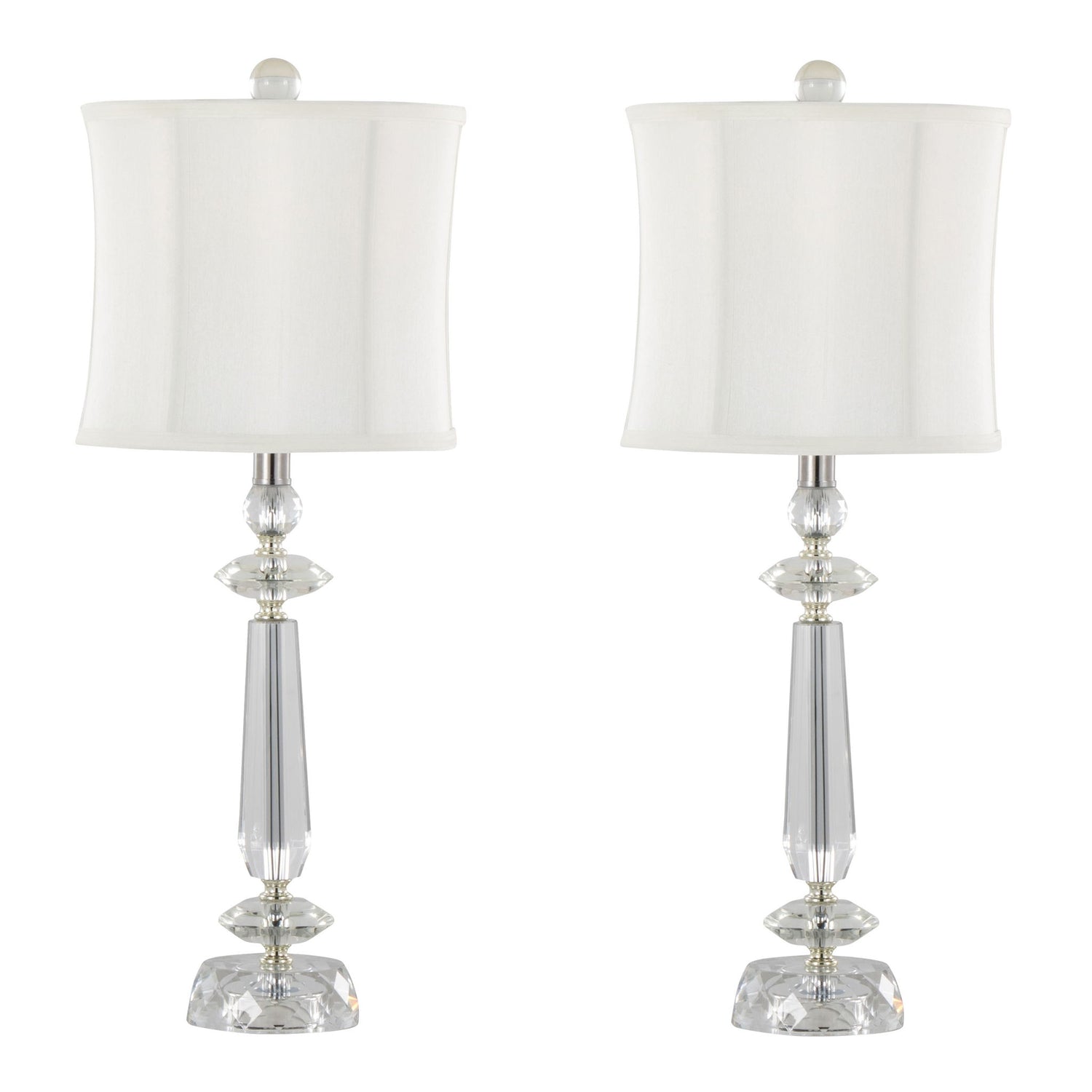 Karat - Contemporary Crystal Table Lamp (Set of 2) - Clear Crystal / Chrome / White Softback