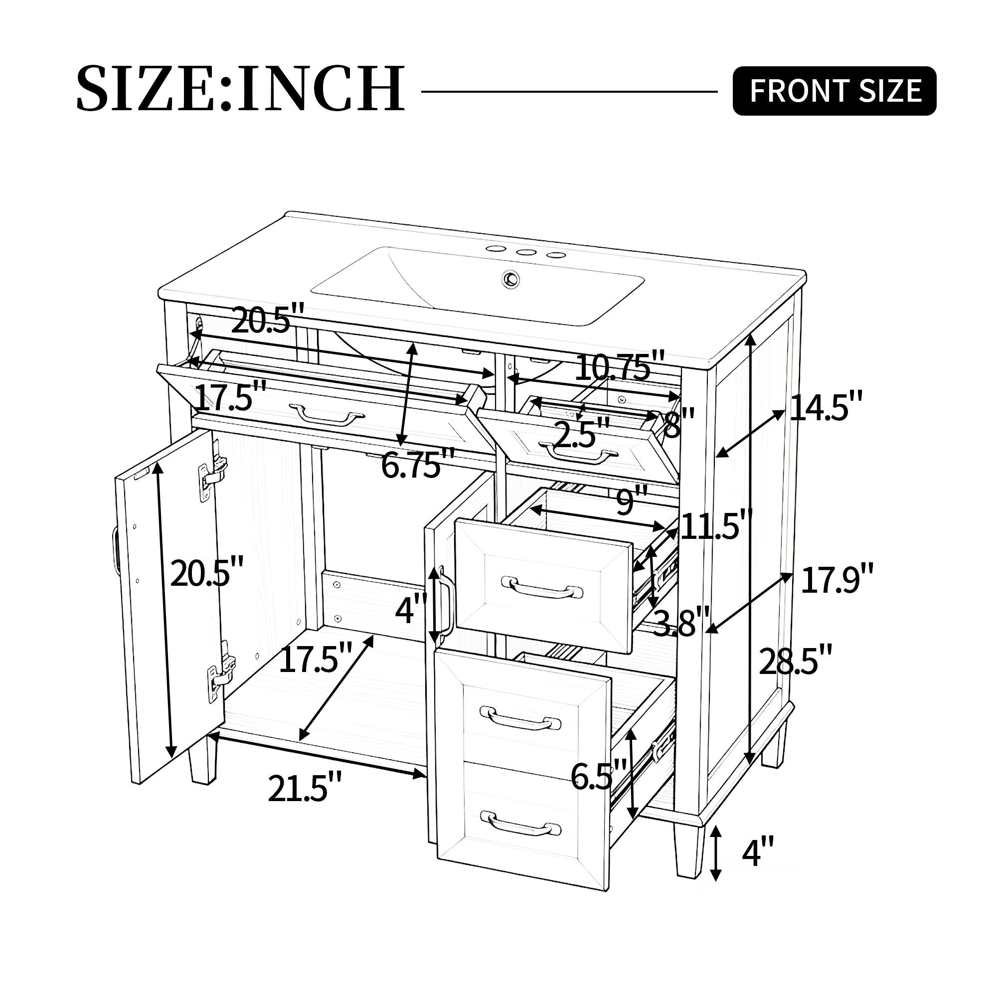 Bathroom Vanity With Sink, Soft Close Doors &amp; Drawers - Wood