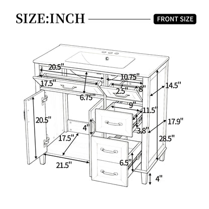 Bathroom Vanity With Sink, Soft Close Doors &amp; Drawers - Wood