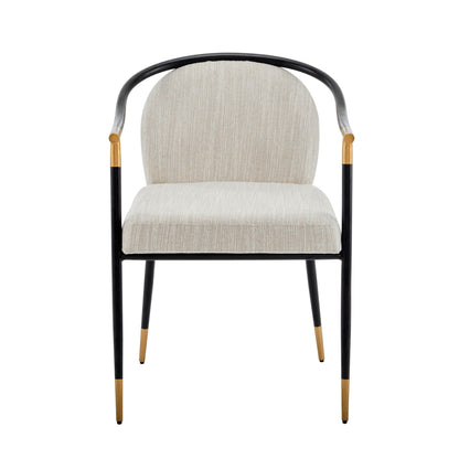 Modern Upholstered Dining Chair With Sleek And Design Fabric And Metal (Set of 2) - Beige / Black