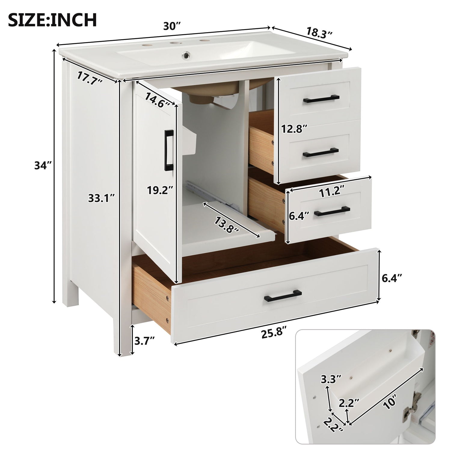 Modern Bathroom Vanity With Ceramic Sink, Solid Frame And Storage Solutions