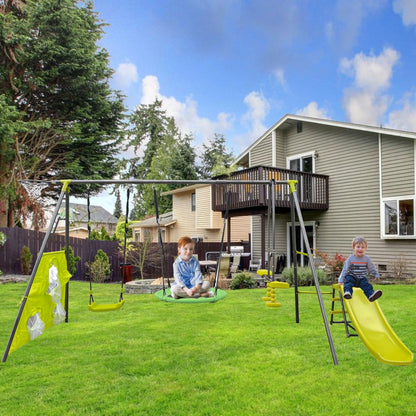 Interesting Six Function Swingset With Net Swing Metal Plastic Safe Swing Set 440Lbs For Outdoor Playground For Age 3+ With 31.5&quot; Net Swing - Gray / Blue